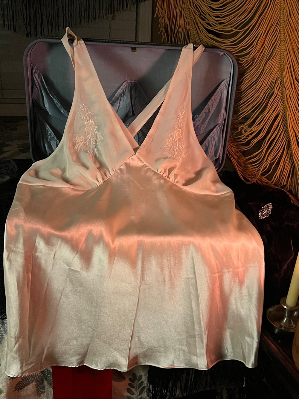 3X Satin V-Neck Sleep Cami - Blush Pink